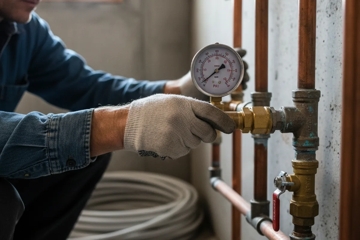 Pressure testing a repaired line during Water Line Repair in Mount Calvary